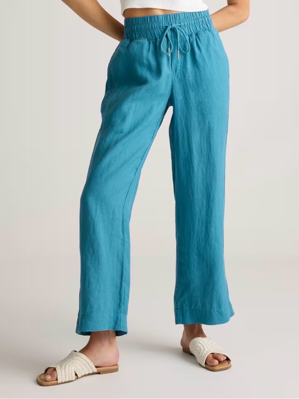100% European linen Blue wide-legged pants, Sz Small